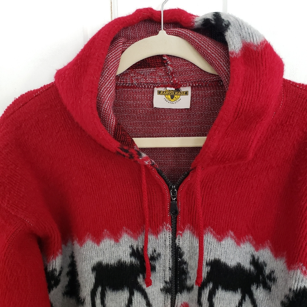 VTG Earth Ragz Mens Coat Jacket LARGE Hood Full Zip Outdoor Woods Moose Unisex - Picture 2 of 12